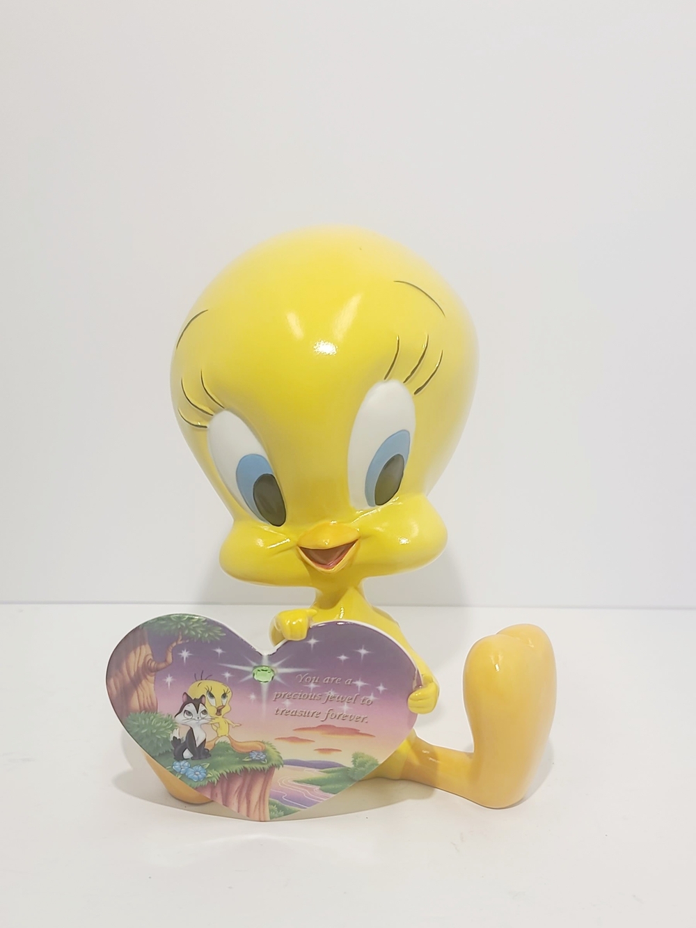Tweety Bird Yellow Ceramic Figurine with Heart Plaque